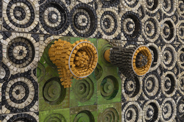 In Elias’s new body of work, the artist has affixed three-dimensional megaphones to the surface of the picture, introducing a...