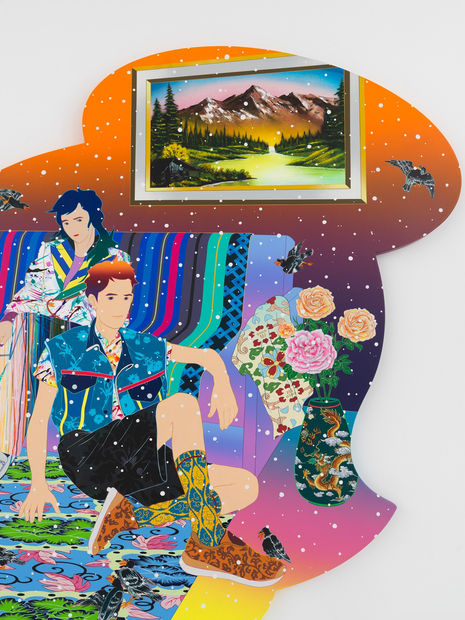 This painting by Tomokazu Matsuyama portrays two figures lounging in a parlor. Although the figures are inside, Matsuyama has brought...