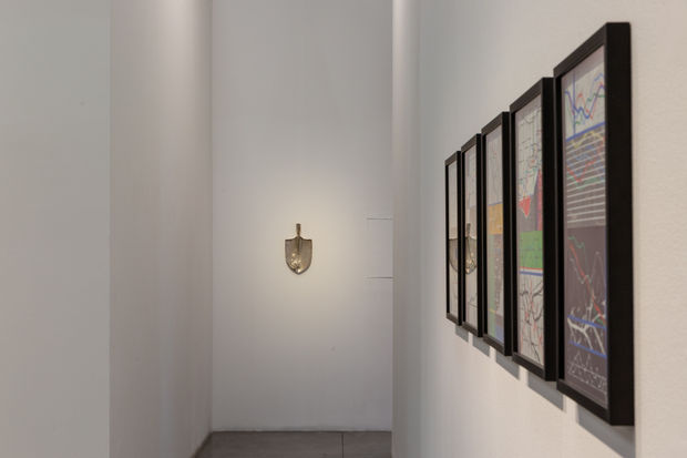 Ahrarnia’s The Dig (2018), a silver-plated bronze shovel embossed with the Assyrian motif of an unmounted horseman, embodies the ghost...