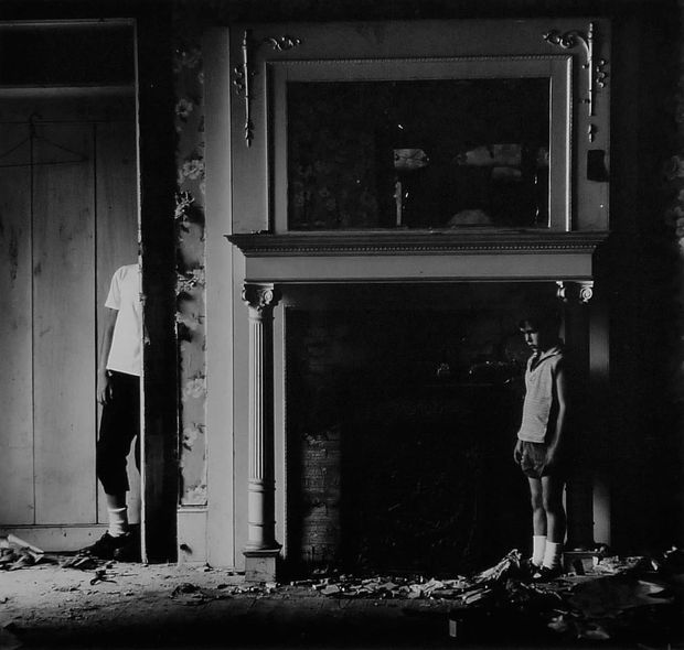 Ralph Eugene Meatyard, Untitled - 2 boys Flanking Fireplace, 1960