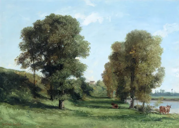 Gustave Courbet, Grands chênes,bords de l’eau, Port Berteau, 1862