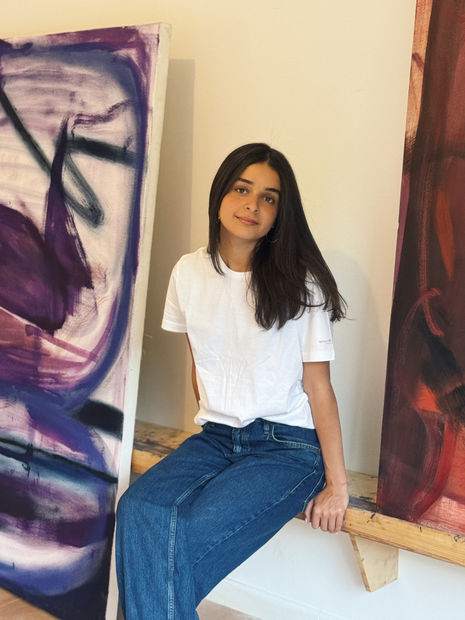 Nour: Because I constantly change the orientation of the canvas as I am painting, I can allow the painting to...