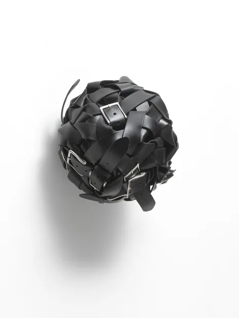 Monica Bonvicini leather belt sculpture.