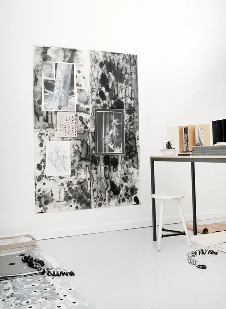 work on paper in studio