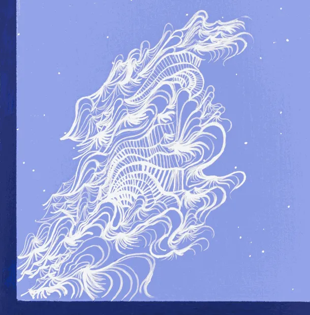 detail of painted blue book by sandra cinto