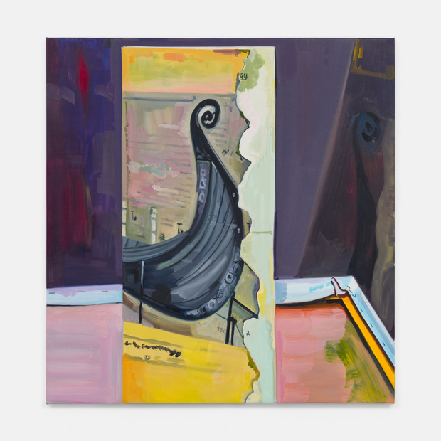 Chase Wilson, Americana Extravaganzoid: Table Edge World of False Empire: Window Time Thoughts of the Center Game of Spirit: Seeing Into the Negative (12b- Beautiful quiet museum with still boat in final quiet resting place, museum guards protecting lovely violet air. , 2022