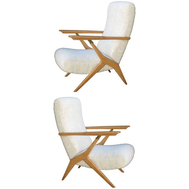 Carlo Mollino, Rare pair of adjustable lounge chairs attributed to Carlo Mollino, 1958