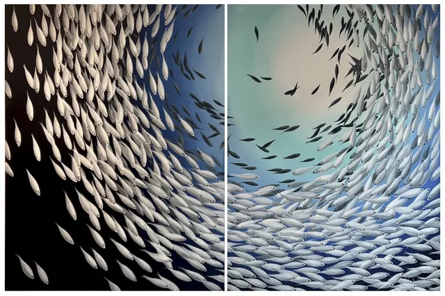 Katherine Stainton, The Meeting of Two Shoals - Diptych, 2023