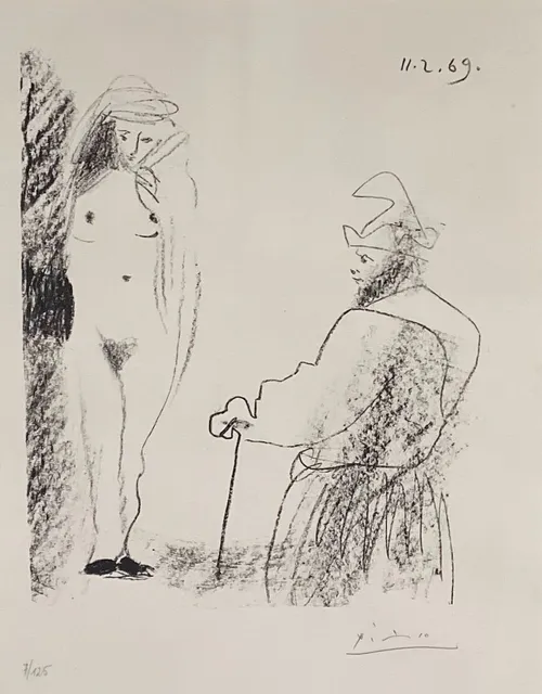 Pablo Picasso, Femme Nue et Homme a la Canne, 1969