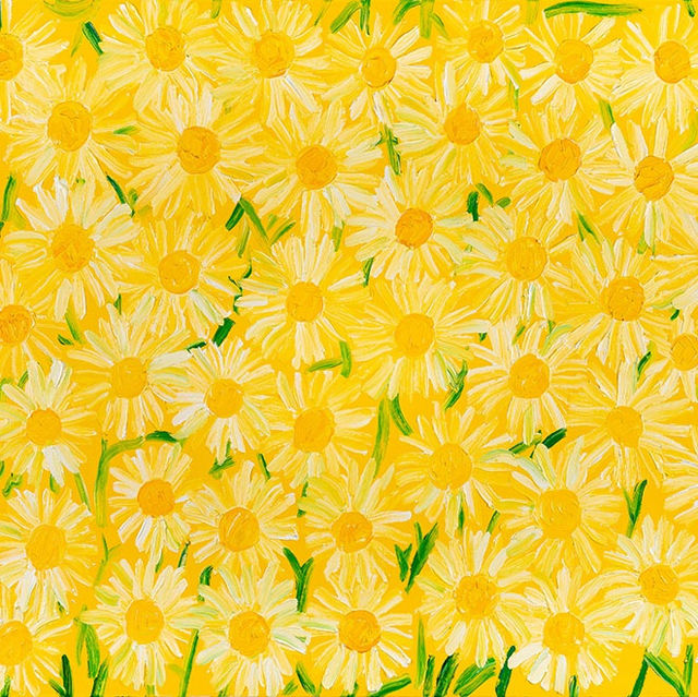 Detail from Hunt Slonem's "Under the Birches Forbidden Garden" oil on canvas painting