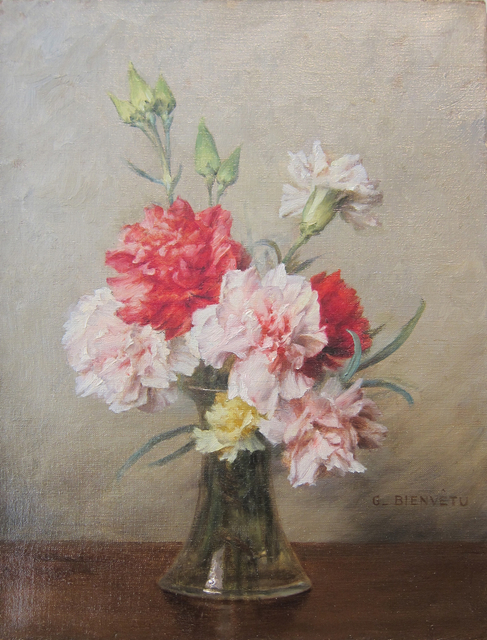 Gustave Bienvetu, Carnations in a vase