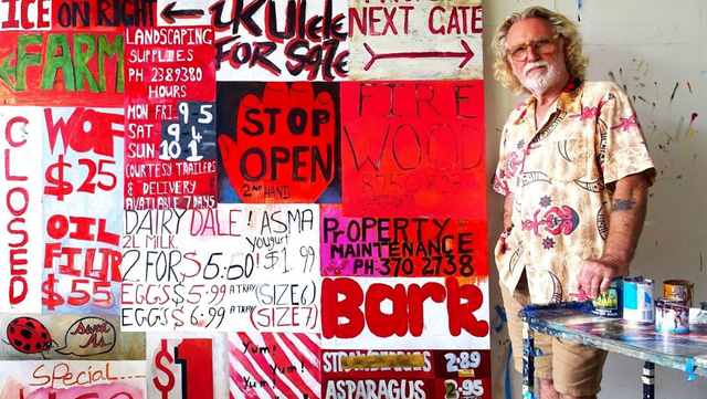 Dick Frizzell | Public watch Dick Frizzell paint, while Jazz trio plays