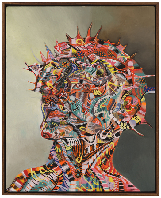 Zio Ziegler
Myth, Meme, Man, God, 2025
Oil, gouache, and acrylic on paper on aluminum
Framed Dimensions:
2 1/2 x 2 x 1 1/2 inches
6.3 x 5.1 x 3.8 cm
Paper Dimensions:
20 x 16 x 1/8 inches
50.8 x 40.6 x 0.3 cm