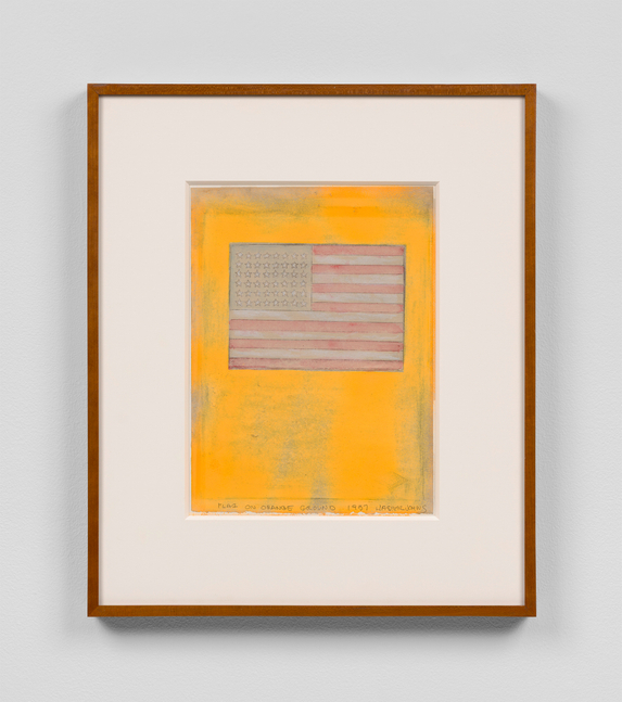 Flag on Orange Ground, 1957

Fluorescent paint, watercolor, and graphite

pencil on paper mounted on board

14 x 12 inches

Private collection, New York