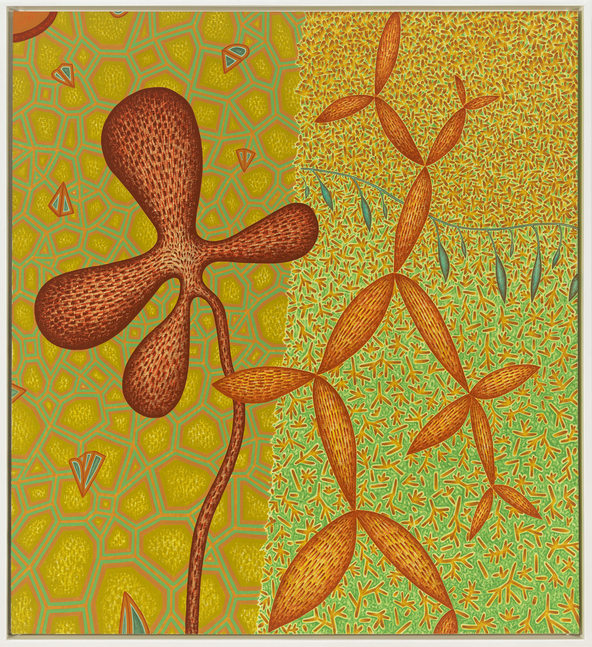 Evelyn Statsinger (1927-2016)
Sky Dive, 1991
Oil on canvas
43&amp;nbsp;&amp;frac34; &amp;times; 40 inches
111.1 &amp;times; 101.6 cm
&amp;nbsp;