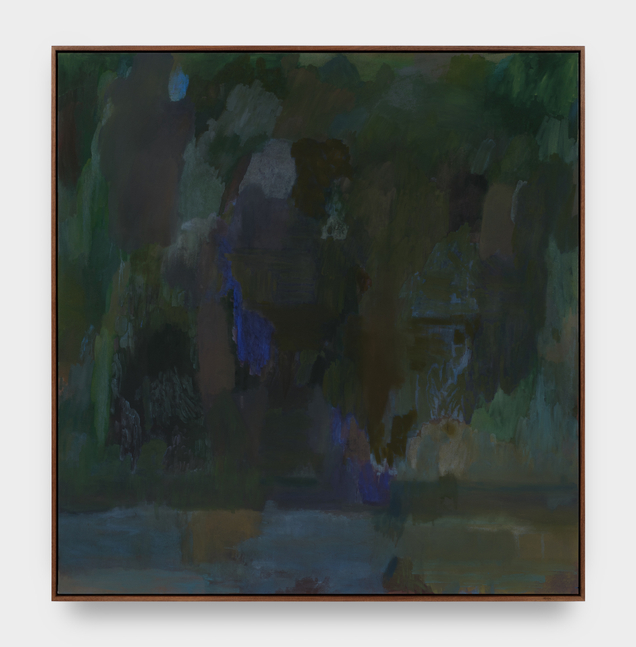 A painting by Catherine Fairbanks in layers of blue, green and brown washes of pigment.