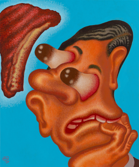 Peter Saul

&amp;ldquo;Conversation with a Steak&amp;rdquo;, 2024

Acrylic on canvas

48 x 40 inches

122 x 101.5 cm

SAU 2024/002