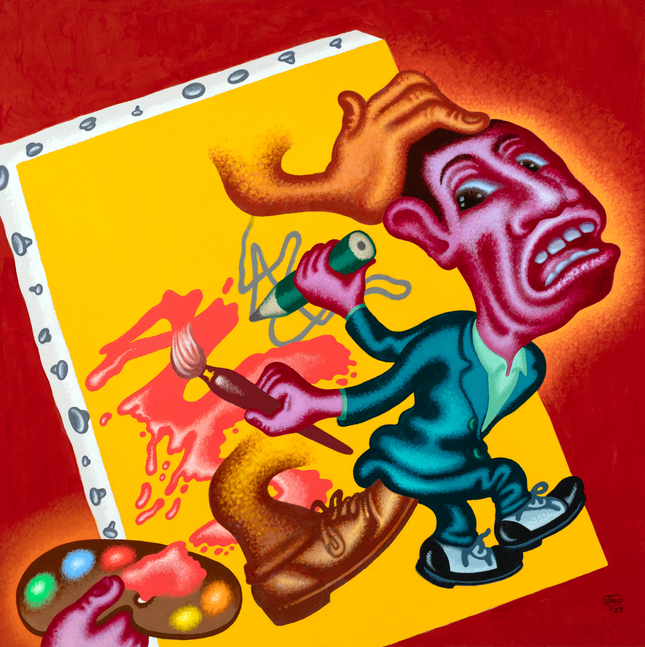 Peter Saul
&amp;ldquo;Flunking the Talent Test&amp;rdquo;, 2023

Acrylic on canvas

59 x 59 inches

150 x 150 cm

SAU 2023/010