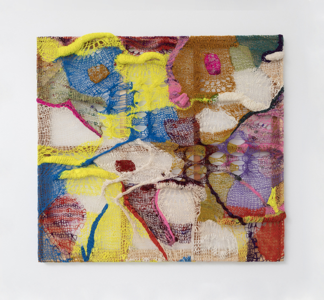 Channing Hansen
CF35.B4, 2024
California Variegated Mutant (July), California Variegated Mutant (Koso), Cotswold (Goober), Cotswold (Petunia), Romeldale (Iago), Romedale (Sally), and Romedale (Ukita) fibers; Tussah silk, and silk noils; holographic polymers, and photo-luminescent recycled polyester; bamboo carbonfiber, Ingeo corn top, pearl infused cellulose, pineapple fiber, soy silk, and Sequoioideae Redwood
44 x 48 inches