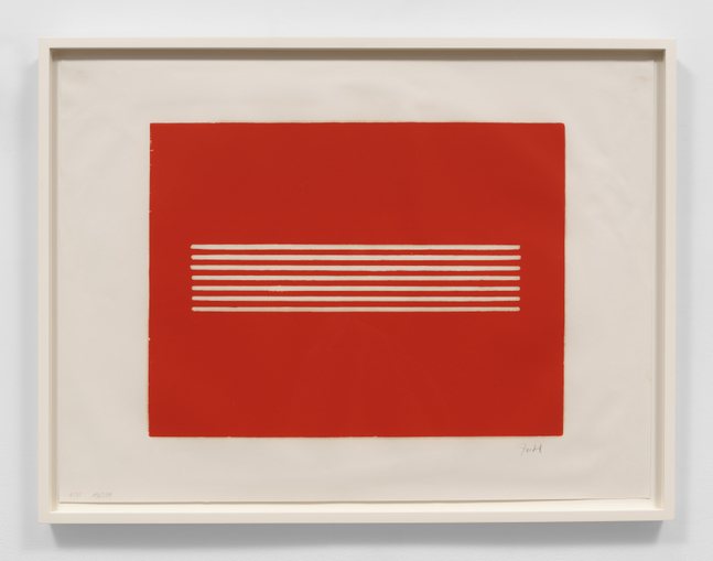 Donald Judd

Untitled, 1962-79

Woodcut in cadmium red on offset paper

21 1/2 x 28 7/8 inches

Edition of 25