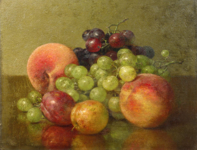 Robert Spear Dunning (1829–1905), Fruit Still Life, 1902, oil on canvas, 9 x 11 3/4 in., signed lower left: R.S. Dunning, inscribed on verso: R.S. Dunning / 1902 / Fruit