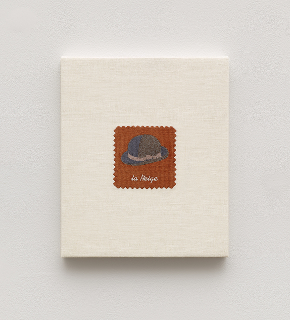 Elaine Reichek Swatch, Magritte, 2006 digital embroidery on linen 12 x 10 inches