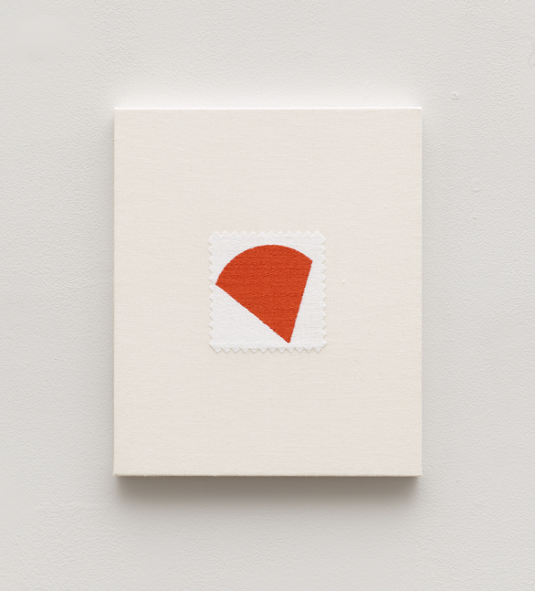 Elaine Reichek Swatch, Kelly, 2006, digital embroidery on linen 12 x 10 inches