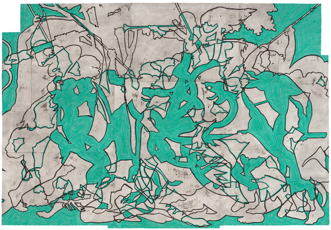 Bo Joseph  Feeding the Beast, 2019  oil pastel, acrylic and tempera on joined paper  paper: 55 5/8 x 80 5/8 inches  signed, titled and dated 10/8/2019 in reverse $25,000