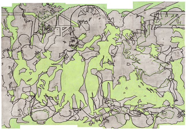 Bo Joseph  Chasing Ghosts, 2019  oil pastel, acrylic and tempera on joined paper  paper: 55 3/4 x 80 3/8 inches  signed, titled and dated 10/7/19 on reverse $25,000