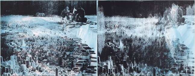 THE BRUCE HIGH QUALITY FOUNDATION Hoovervilles, 2011 silkscreen, acrylic paint on canvas 35 3/4 x 90 1/2 inches