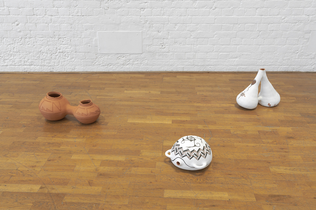 mariana castillo deball
doppelg&amp;auml;nger, 2020
set of 3 ceramic vessels made of red stoneware painted with engobe slip
variable dimensions


&amp;nbsp;
