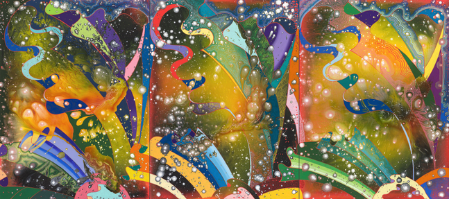 STL Trip, 2025 s Acrylic on panel 40 x 90 inches