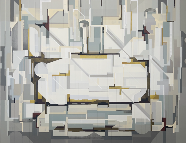 James Kennedy
SITE-SPECIFIC, 2025
acrylic polymer on incised eucalyptus masonite
40h x 52w in