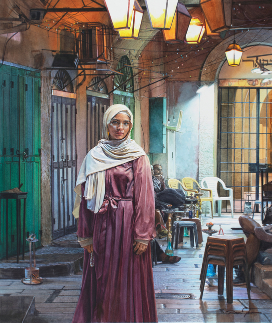 Rance Jones, Shisha, 2025, watercolor on paper, 25 x 21 inches