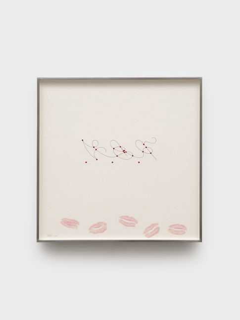 RBG with Kisses, 2021
Graphite, acrylic and oil stick on pierced paper
15 x 15 inches (38.1 x 38.1 cm)