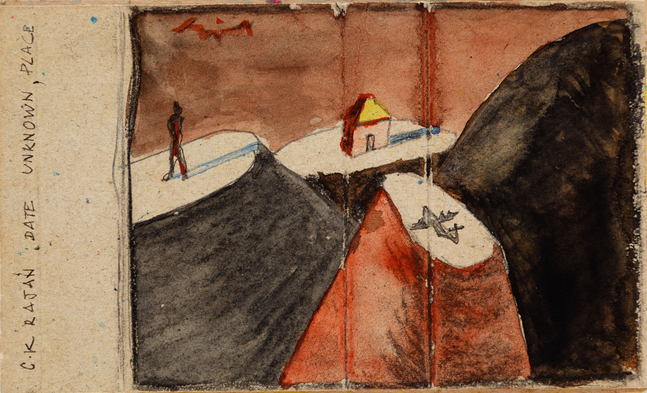 In Search of Utopia
1989-90
Glass mark pencil and watercolour on reverse of cigarette pack
7.6 x 12.7 cm / 3 x 5 in