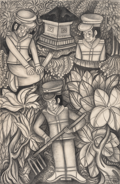 Oototol
Untitled (Figures with Rake), 2006
Chinese ink on canvas
67 x 43.5 in