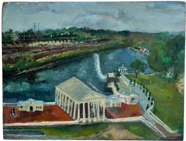 Philadelphia Water Works  10.5" x 14"  Oil On Wood