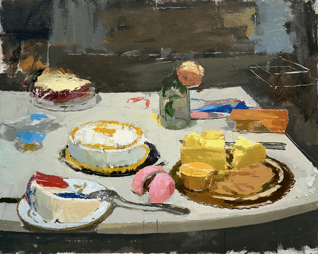 Still Life with July 4th Cake  16" x 20"  Oil On Linen Mounted On Panel