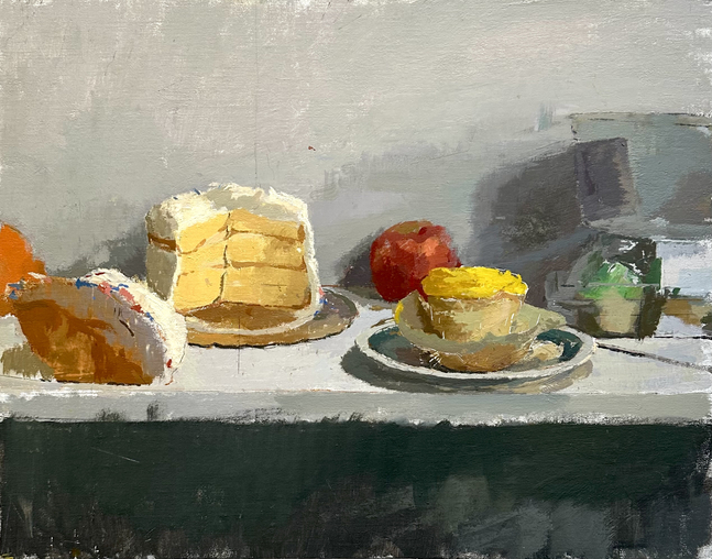 Still Life with Yellow Cupcake  16″ x 20″  Oil On Linen Mounted On Panel
