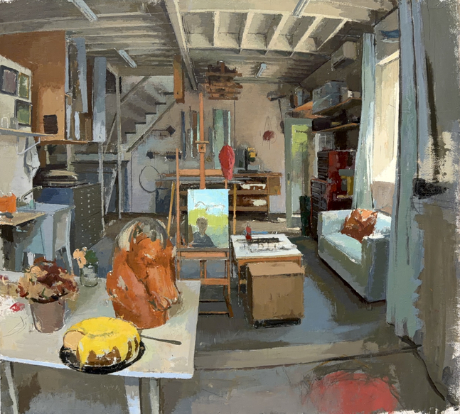 Studio with Horse Head  22" x 24"  Oil On Linen Mounted On Panel