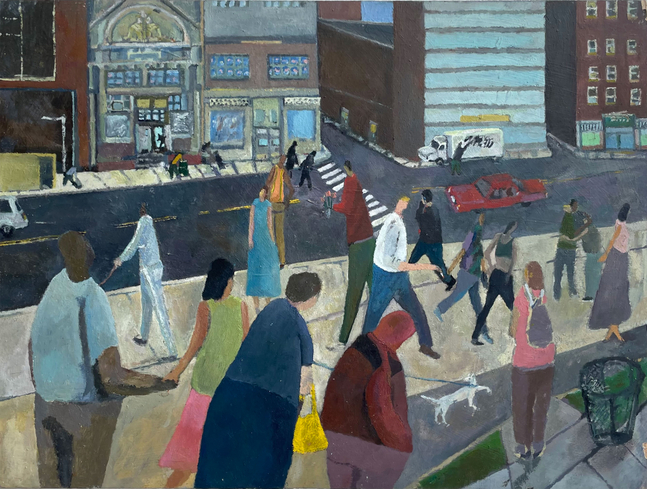 Walnut Street Scene  12" x 16"  Oil On Wood