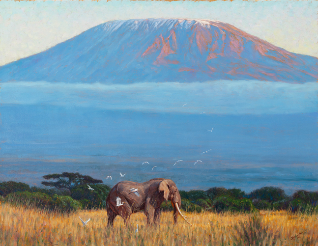 John Banovich
The Last Crossing, 2026
oil on Belgian linen
20h x 26w x 1d in
50.80h x 66.04w x 2.54d cm
$ 27,500.00
&amp;nbsp;

Looking out across the open plain, I thought of Craig, the great tusker of Amboseli. I pictured him emerging from the tall grass, his long tusks nearly touching the ground, his presence unmistakable against the wide landscape and the distant rise of Mount Kilimanjaro. For decades, he embodied the true spirit of the wild&amp;mdash;steady, resilient, and shaped by time. Above him, birds drifted across the sky, unchanged, as the land carried on around him.

Born in the early months of 1972, Craig survived decades in a world where so many of his kind were lost to the ruthless ivory trade. He became one of the last of the &amp;ldquo;super tuskers,&amp;rdquo; his ivory tusks weighing 125 and 145 lbs, as he wandered his ancient routes beneath Kilimanjaro&amp;rsquo;s gaze.

In this painting, I&amp;rsquo;ve frozen a single, silent moment: he pauses at the edge of memory and myth, a lone wanderer touched by the golden warmth of the grass and the cool hush of approaching dusk. I wanted his presence to feel monumental yet peaceful, an ode to his storied life and the many calves whose futures he helped shape.

Craig passed away in the early hours of January 3, 2026, his molars worn down with age and his great body weary from years of roaming free. Rangers and guardians kept vigil by his side through his final hours, honoring a creature who gave so much to the land he called home. His death was not sudden or violent, but one of old age. A reminder of the beauty that remains when wild things are protected and allowed to live out their lives in peace. Craig&amp;rsquo;s journey becomes a peaceful step from the world he knew into the legacy he leaves behind.&amp;nbsp;