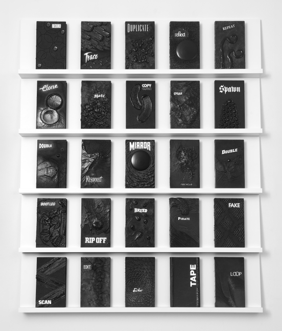 Candice Breitz
The last thing I would want would be a taped
confession.&amp;nbsp;1934-2020
Excerpted from the &amp;#39;Digest Archive&amp;#39;
25-Channel video installation:
5 shelves, 25 videotapes in polypropylene sleeves,
paper and acrylic paint

Shelves: 24.4 x 100 x 7.5 cm / 48.2 x 39.3 x 3 in.

Tapes: 20.3 x 12 x 2.7 cm / 8 x 4.7 x 1 in.

Unique

Enquire