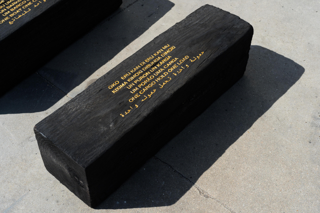 Grada Kilomba

Untitled Poem (one cargo hold, one load), 2022

Charcoal log with gold leaf engraving

30 x 30 x 90 cm / 11.8 x 11.8 x 35.4 in.

Enquire