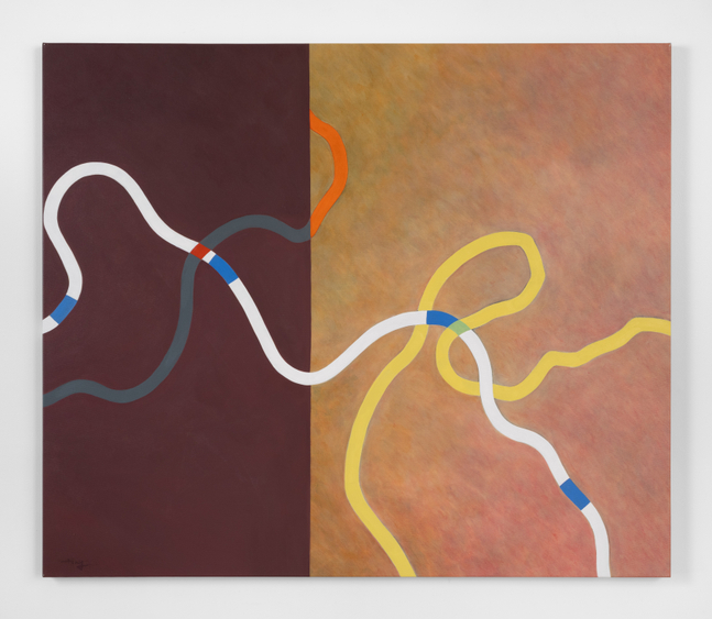 Mimi Chen Ting (1946-2022)
Tangles and Ties Prologue, 2009&amp;nbsp;
acrylic on canvas
46 x 54 inches;&amp;nbsp;&amp;nbsp;116.8 x 137.2 centimeters
LSFA# 16549&amp;nbsp;