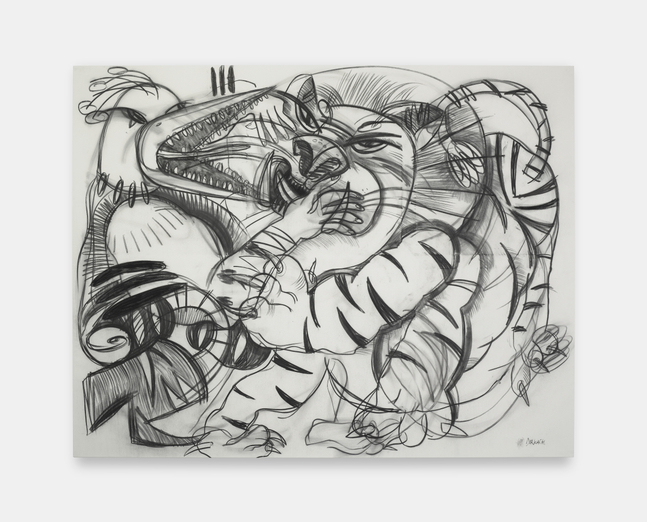 Lera Derkach
Raf raf bytva, 2024
Charcoal on canvas
76.50 H x 98.00 W x 1.25 D in