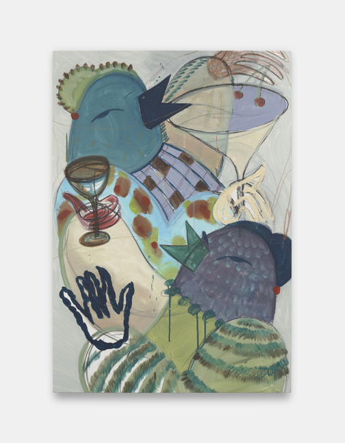 Lera Derkach
Friday evening, 2024
Acrylic, charcoal, oil stick, crayons on canvas
43.00 H x 30.00 W x 1.25 D in