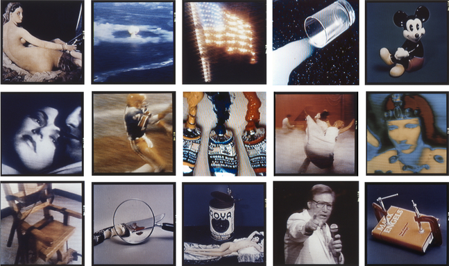 MANUAL (Hill &amp; Bloom) Videology, 1983-84, printed 2004 suite of 15 digital chromogenic photographs, ed: 1/1 unique 24" x 24" each, 101" x 168" installed, M 686, Moody Gallery