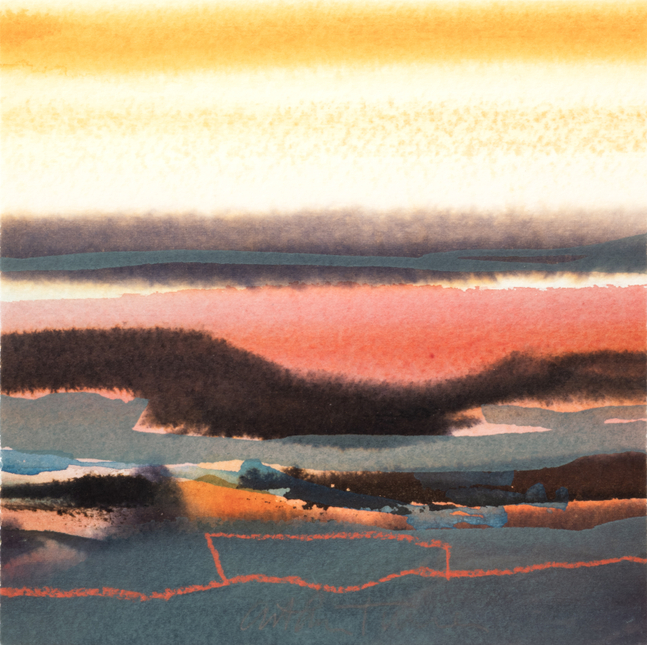 Arthur Turner Tesuque Light, 1, 2014 watercolor and ink on paper 6" x 6" AT 2399, Moody Gallery